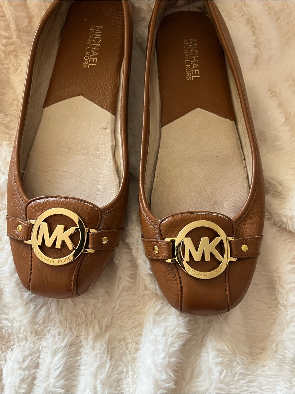 MICHAEL Michael Kors Brown Leather MK Logo Flats Sz 9